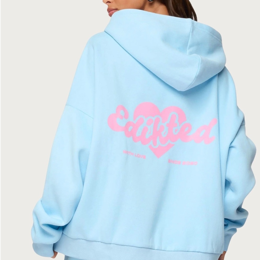 Edikted Light Blue Hoodie with Pink Logo